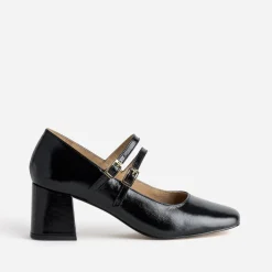 Babies à talon noire cuir glacé