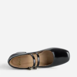 Babies à talon noire cuir glacé