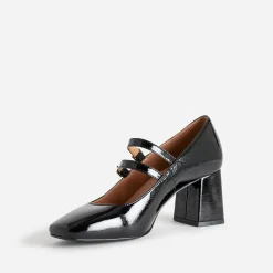 Babies à talon noire vernie à fines brides