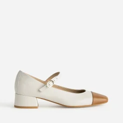 Babies bicolores beige et cognac cuir