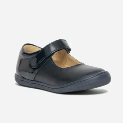 Babies bleu marine en cuir et verni