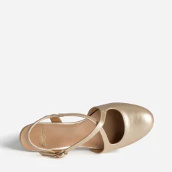 Babies dorées à talon et brides croisées