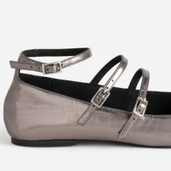 Babies gris foncé métallisé à triple bride