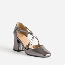 Babies grise métallisée brides croisées