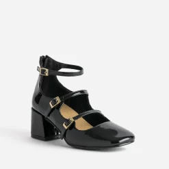 Babies noire vernie à talon triple bride