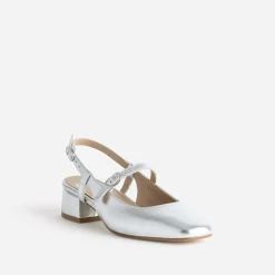 Babies slingback argent en cuir lisse