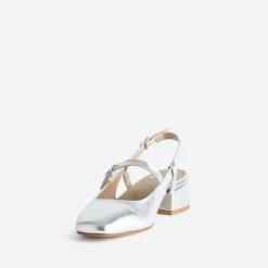 Babies slingback argent en cuir lisse