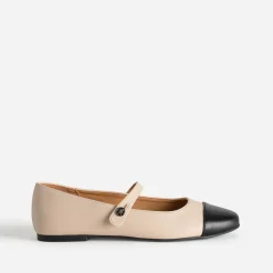 Ballerine beige bout noir à bride