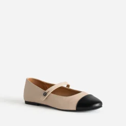 Ballerine beige bout noir à bride