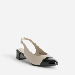 Ballerine CAPRICE beige cuir bout et talon noirs vernis