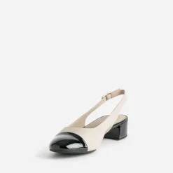 Ballerine CAPRICE beige cuir bout et talon noirs vernis