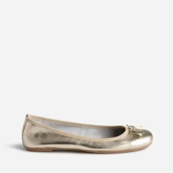 Ballerine dorée en cuir avec nœud