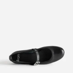 Ballerine noire en cuir avec bride à œillet