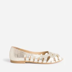 Ballerine open-toe or en cuir effet python