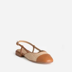 Ballerine slingback beige tressée bout camel