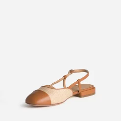 Ballerine slingback beige tressée bout camel