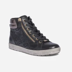 Basket CAPRICE noire en cuir effet python