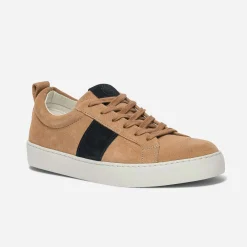 Basket cognac et marine en cuir velours éco-conçue