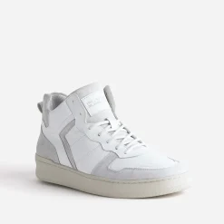 Basket montante blanche et grise en cuir