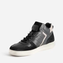 Basket montante noire et grise en cuir