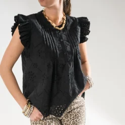 Blouse TEXTO noire broderies anglaises