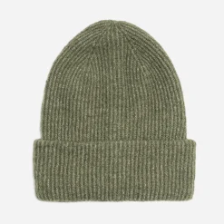 Bonnet kaki en maille côtelée à revers