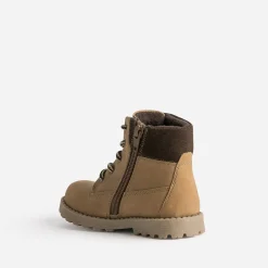 Boots à lacet éco-conçu camel cuir nubuck bord textile marron