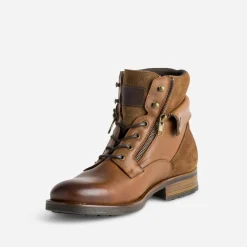 Boots à lacet cognac cuir à revers