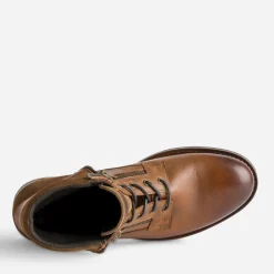 Boots à lacet cognac cuir à revers