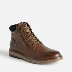 Boots à lacet cognac double zip