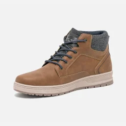 Boots à lacet marron avec col textile