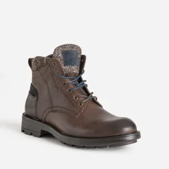 Boots à lacet marron en cuir détails chinés