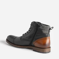 Boots à lacet noir et cognac en cuir