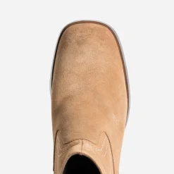 Boots à talon camel en cuir velours