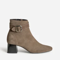 Boots à talon taupe cuir velours