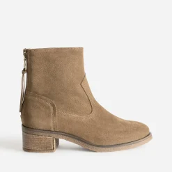 Boots beige cuir velours zip arrière