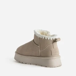 Boots beige cuir velours fourré semelle plateforme