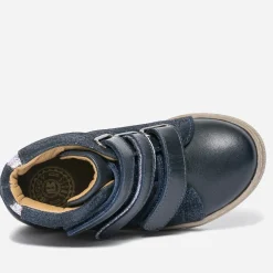 Boots BUGGY bleu marine en cuir à scratchs