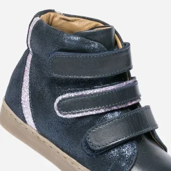 Boots BUGGY bleu marine en cuir à scratchs