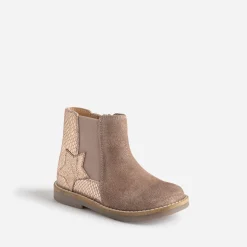 Boots BUGGY taupe en cuir velours pailleté