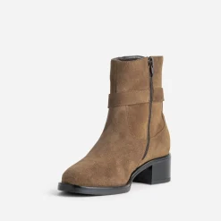 Boots camel cuir velours avec boucle