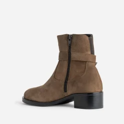 Boots camel cuir velours avec boucle