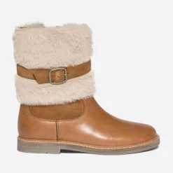 Boots camel en cuir avec empiècement amovible