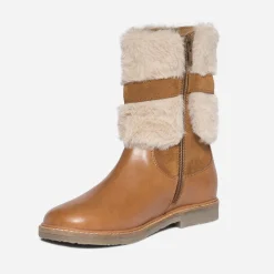 Boots camel en cuir avec empiècement amovible