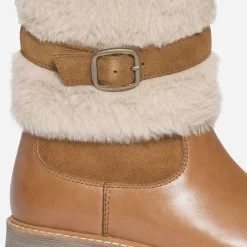 Boots camel en cuir avec empiècement amovible