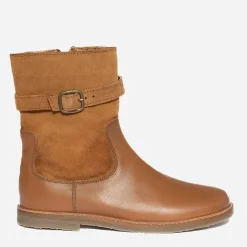 Boots camel en cuir avec empiècement amovible