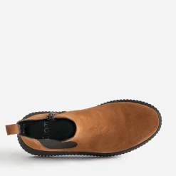 Boots camel en cuir velours à plateforme