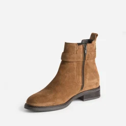 Boots cognac en cuir velours