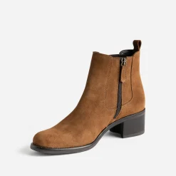Boots cognac en cuir velours