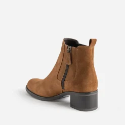 Boots cognac en cuir velours